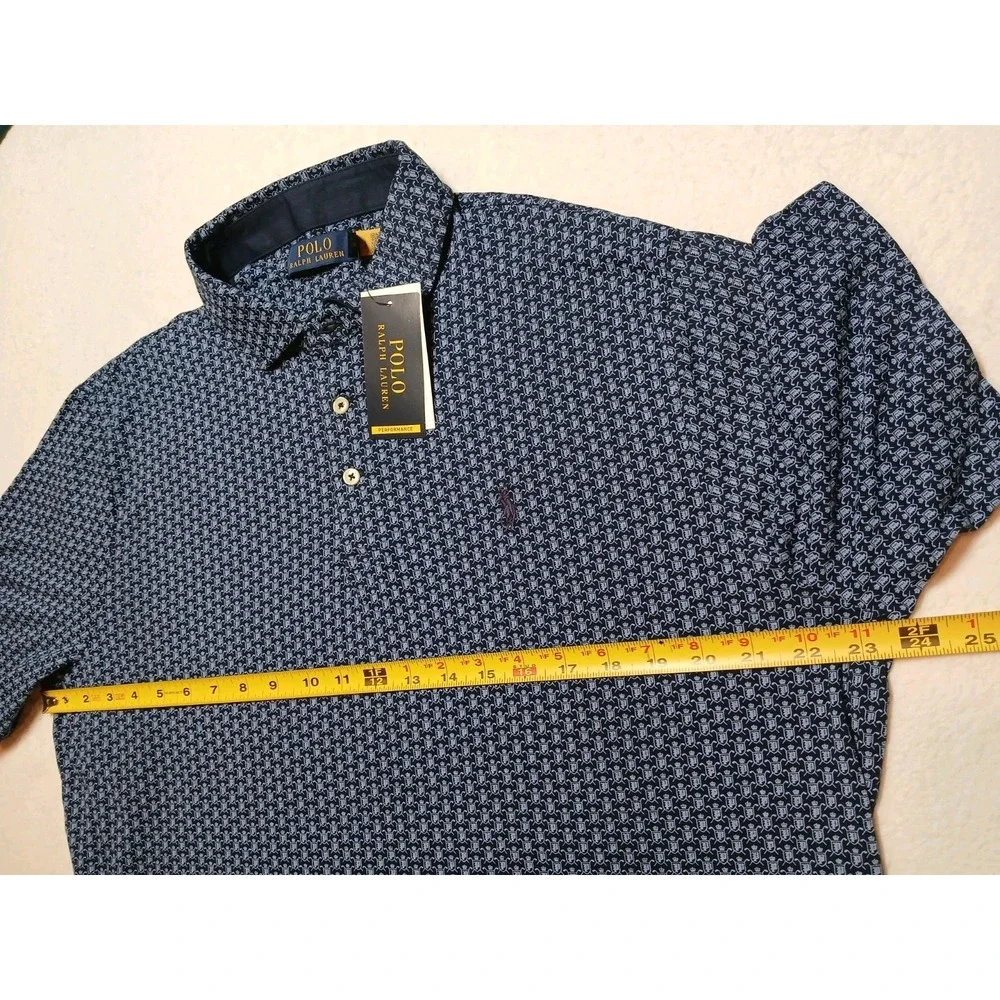 NWT Polo Ralph Lauren Mens Large L Navy Blue Geometric Micro Print Polo Shirt